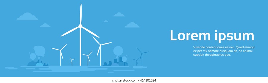 Wind Turbine Alternative Energy Resource Nature Background Banner Flat Vector Illustration