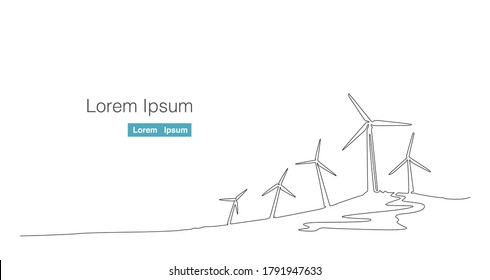 wind turbine background single continuos line drawing