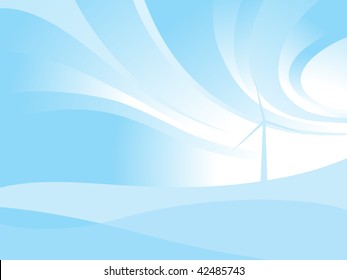 Wind Turbine And Blowing Waves