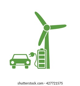 wind turbine, charger, car, ecology green icons set on white background