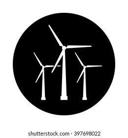 Wind turbine circle icon. Black, round, minimalist icon isolated on white background. Windmill simple silhouette. Web site page and mobile app design vector element.