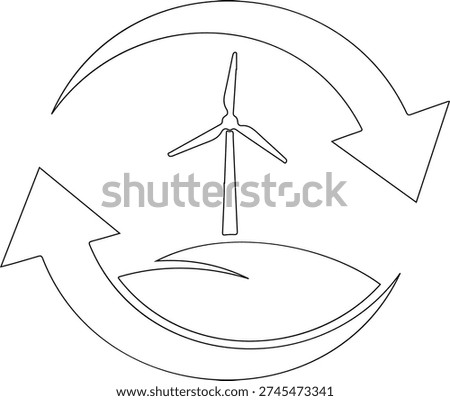 Wind turbine with circular arrows sustainability outline vector icon