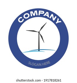 Wind turbine for company logo. Alternative and renewable energy business badge in circle. Vector illustration design