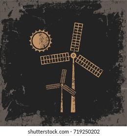 Wind turbine concept design on grunge background,vector
