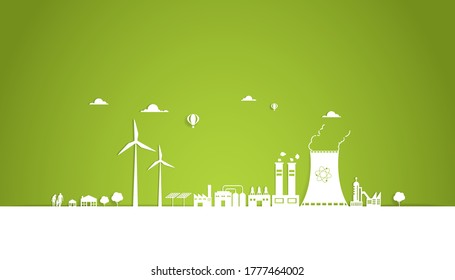 wind turbine  concept. eco city using wind, solar and Wind turbine.