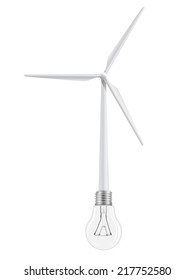 The wind turbine is connected to a light bulb. Symbol of renewable energy. EPS 10.