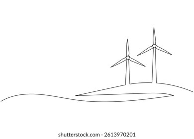 Wind turbine continuous one line drawing and minimalist style isolate outline vector icon