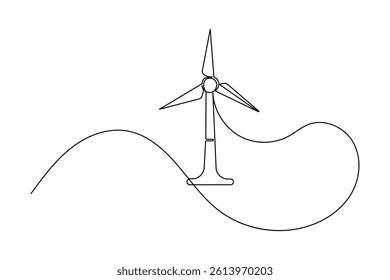 Wind turbine continuous one line drawing and minimalist style isolate outline vector icon