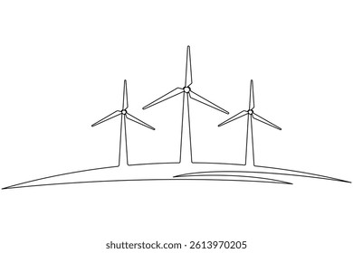 Wind turbine continuous one line drawing and minimalist style isolate outline vector icon