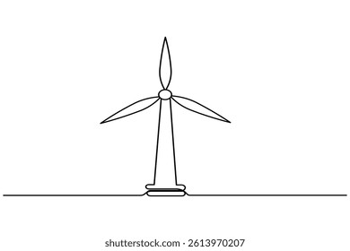 Wind turbine continuous one line drawing and minimalist style isolate outline vector icon
