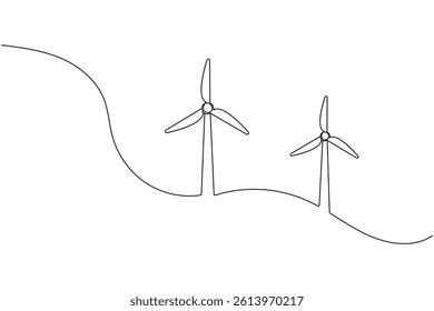 Wind turbine continuous one line drawing and minimalist style isolate outline vector icon