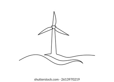 Wind turbine continuous one line drawing and minimalist style isolate outline vector icon