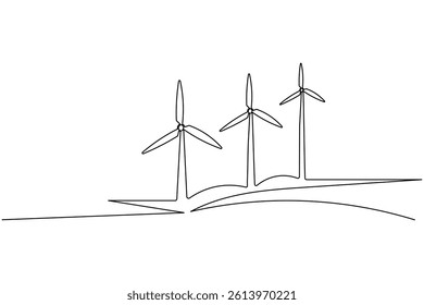 Wind turbine continuous one line drawing and minimalist style isolate outline vector icon