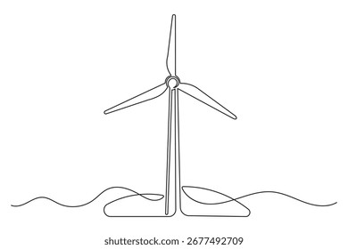 Wind turbine continuous one line drawing minimalist style isolated clean outline