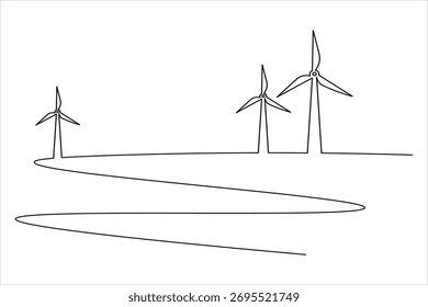 Wind turbine continuous one line drawing minimal vector icon illustration