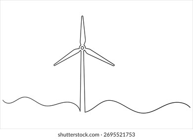 Ilustração de ícone de vetor de desenho contínuo de uma linha de turbina eólica
