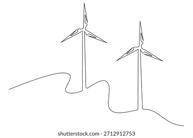 Wind turbine continuous one line drawing showing minimalist clean energy outline illustration