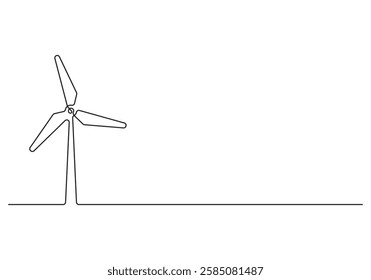 Wind turbine continuous single line drawing vector illustration