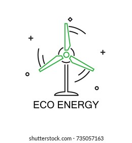 Wind Turbine. Creative Idea Concept of ECO Energy. Modern Flat thin line icon designed vector illustration.Editable Stroke.