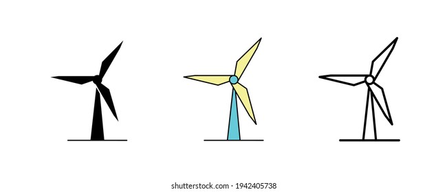 Wind turbine design. Wind turbine icon set in silhouette, colorful and linear. Wind turbine vector illustration isolated on a clean background for your web mobile application logo design. calligraphy.