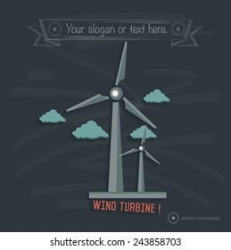 Wind turbine design on blackboard background,clean vector