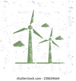 Wind turbine design on old paper,grunge vector