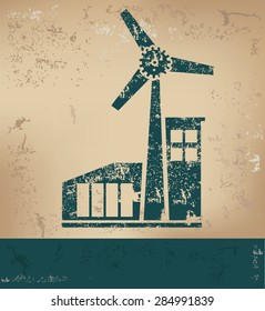 Wind turbine design on old paper background,grunge concept,vector