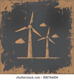 Wind turbine design on old paper background,vector