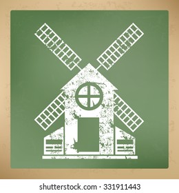 
Wind turbine design on old paper background, vector