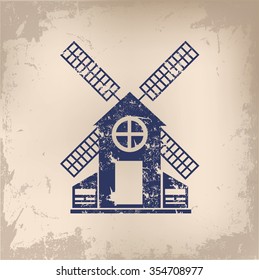 Wind turbine design on old paper background, vector