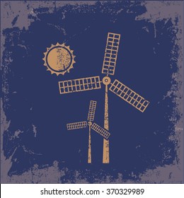 
Wind turbine design on old background,grunge vector