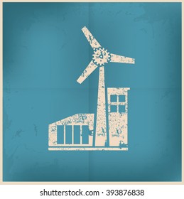 Wind turbine design on old background,vector