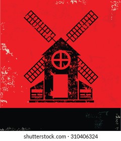 Wind turbine design on red background, grunge vector