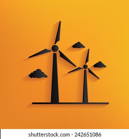 Wind Turbine Design On Yellow Background,clean Vector