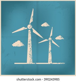 Wind turbine design,grunge concept,vector