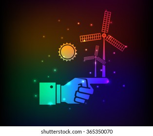 Wind turbine design,rainbow concept,clean vector