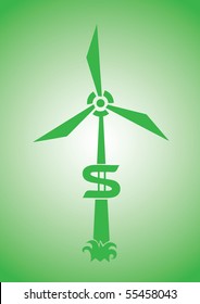 wind turbine with dollar sign, green background (AI8 with gradient)