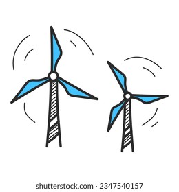 Wind turbine doodle icon vector isolated. Electricity generator, alternative energy. Windmill hand-drawn symbol. Renewable energy, ecology friendly technology.