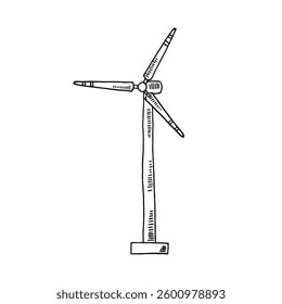 Wind turbine doodle vector hand-drawn illustration clean energy environment.