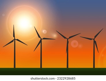 Wind Turbine während Sonnenuntergang. Erneuerbare Energiequellen. Saubere und grüne Energie.