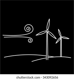 Wind turbine ecology and environment vector icon and infographic white on black background