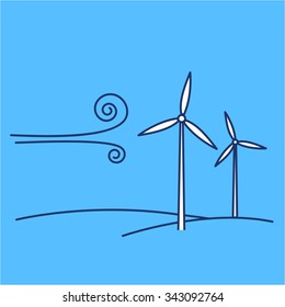 Wind turbine ecology and environment vector icon and infographic blue and white on blue background