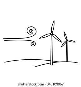 Wind turbine ecology and environment vector icon and infographic black on white background