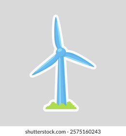 Wind turbine ecology sticker in flat design. Vector illustration isolated.