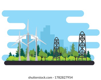 wind turbine energy alternative scene vector illustration design