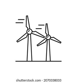 Wind turbine energy converter isolated windmill thin line icon. Vector windturbine working from power of wind. Converter converting kinetic energy into electrical. Renewable energy generation