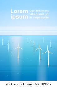 Wind Turbine Energy Renewable Water Station Sea Background Flat Vector Illustration