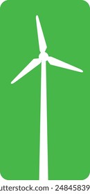 Wind turbine flat design icons. Windmill power vector pictogram. For app logo label web button banner ui ux interface elements. White on green background