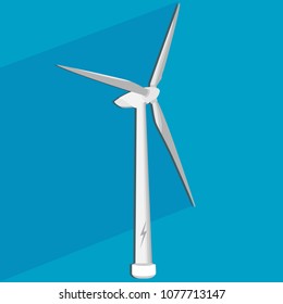 Wind turbine. Flat design style. Windmill silhouette. Modern flat icon in stylish colors.  Vector illustration 