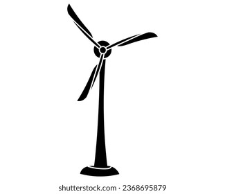 Ilustración vectorial de silueta generadora de turbina eólica. Aislado sobre fondo blanco
